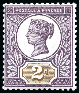 Stamp of Great Britain » 1855-1900 Surface Printed » 1887-1900 Jubilee Issue & 1891 £1 Green 1887 Jubilee 2d colour trial with the head plate printed in purple and the duty plate in pale-brown