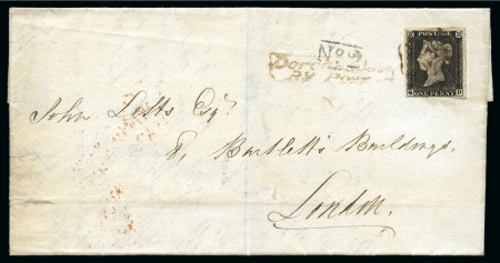 Stamp of Great Britain » 1840 1d Black and 2d Blue "May Dates" 1840 (May 19) Lettersheet from Dorchester to London with 1840 1d grey-black pl.1a QD tied by brownish-red MC