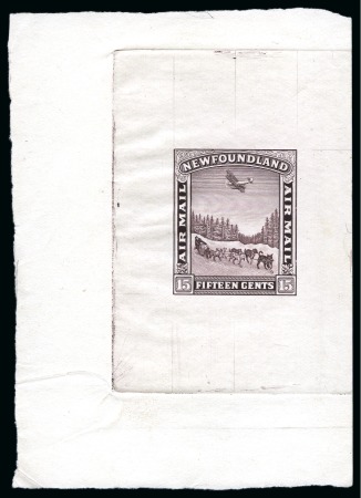 Stamp of Canada » Newfoundland 1931 Airmail 15c chocolate sunken die proof in near issued colour on wove paper