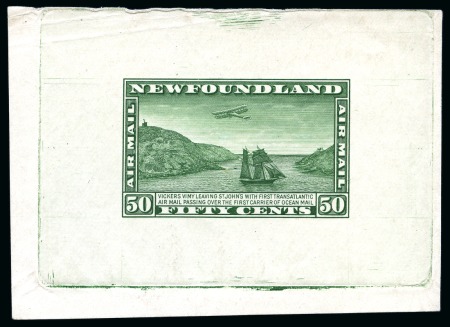 Stamp of Canada » Newfoundland 1931 Airmail 50c green sunken die proof in issued colour on wove paper