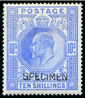 Stamp of Great Britain » King Edward VII » 1902-10 De La Rue Issues 1902-10 De La Rue 10s ultramarine with "SPECIMEN" type 16 overprint