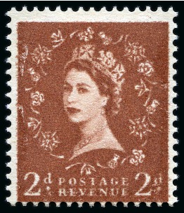 Stamp of Great Britain » Queen Elizabeth II 1958-65 Wilding "Dollis Hill" Phosphor Trial 2d Light red brown with all over yellow phosphor