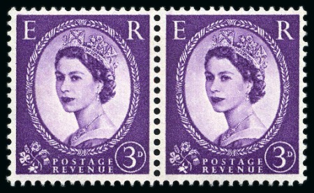 Stamp of Great Britain » Queen Elizabeth II 1959 "Dollis Hill Phosphor Trial" on 3d deep violet Wilding horizontal pair