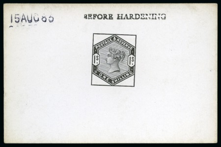 Stamp of Great Britain » 1855-1900 Surface Printed » 1883-84 Lilac & Green Issue 1883-84 Lilac & Green issue 1s De La Rue die proof in black on white glazed card