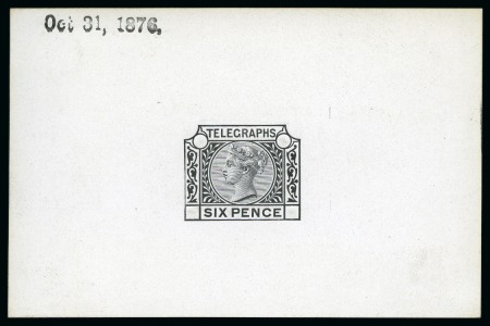 Stamp of Great Britain » Telegraphs 1876 De La Rue 6d "Telegraph" die proof printed in black on white glazed card