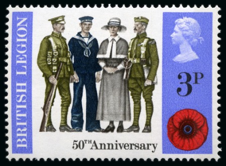 Stamp of Great Britain » Queen Elizabeth II 1971 British Anniversaries 3p with red-orange omitted, mint nh