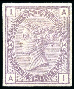 Stamp of Great Britain » 1855-1900 Surface Printed » 1880-83 Large Coloured Corner Letters, Wmk Imperial Crown 1880-83 Unissued 1s purple pl.14 imperforate imprimatur