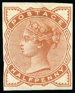 Stamp of Great Britain » 1855-1900 Surface Printed » 1883-84 Lilac & Green Issue 1883-84 Lilac & Green issue 1/2d imperforate colour trial in orange-brown on white watermarked paper