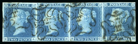 Stamp of Great Britain » 1841 2d Blue 1841 2d Blue pl.3 EA-ED horizontal strip of four cancelled by a London "12" in MCs