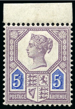 Stamp of Great Britain » 1855-1900 Surface Printed » 1887-1900 Jubilee Issue & 1891 £1 Green 1887 Jubilee 5d dull purple & blue DIE 1 mint nh