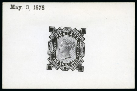 Stamp of Great Britain » 1855-1900 Surface Printed » 1867-83 High Values 1867-83 10s De La Rue die proof in black on white glazed card