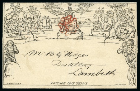 Stamp of Great Britain » 1840 Mulreadys & Caricatures 1840 (May 9) 1d Mulready lettersheet, forme 1 stereo A2, sent from Farnham to Lambeth neatly cancelled by a red MC 