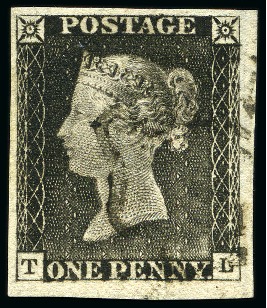 Stamp of Great Britain » 1840 1d Black and 1d Red plates 1a to 11 1840 1d Grey-Black pl.1a TL, good to huge margins, cancelled by neat BLACK MC