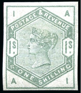 Stamp of Great Britain » 1855-1900 Surface Printed » 1883-84 Lilac & Green Issue 1883-84 Lilac & Green issue 1s dull green pl.1 imperforate imprimatur