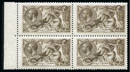 Stamp of Great Britain » King George V » 1913-19 Seahorse Issues 1915 De La Rue 2s6d sepia Seahorse mint nh left hand marginal block of four
