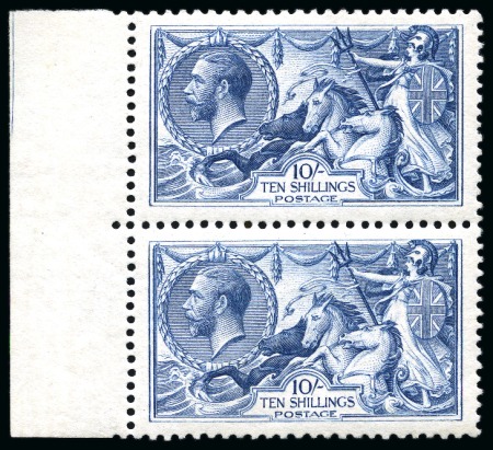 Stamp of Great Britain » King George V » 1913-19 Seahorse Issues 1918-19 Bradbury Wilkinson 10s dull grey blue mint left hand marginal vertical pair showing major re-entry on both