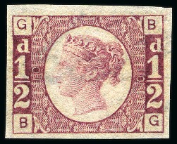 Stamp of Great Britain » 1854-70 Perforated Line Engraved 1870 1/2d Rose-Red pl.10 BG imperforate imprimatur