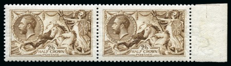 Stamp of Great Britain » King George V » 1913-19 Seahorse Issues 1915 De La Rue 2s6d yellow-brown Seahorse with watermark reversed in mint nh right marginal horizontal pair