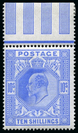 Stamp of Great Britain » King Edward VII » 1902-10 De La Rue Issues 1902-10 De La Rue 10s ultramarine mint nh top marginal