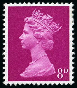 Stamp of Great Britain » Queen Elizabeth II 1967-70 Machin 8d "Cambridge" colour trial in bright magenta