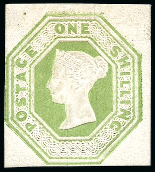 Stamp of Great Britain » 1847-54 Embossed 1847 1s Embossed essay in pale green of the head without pendant curl and with frames
