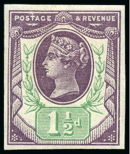 Stamp of Great Britain » 1855-1900 Surface Printed » 1887-1900 Jubilee Issue & 1891 £1 Green 1887 Jubilee 1 1/2d dull purple & pale green imperforate imprimatur