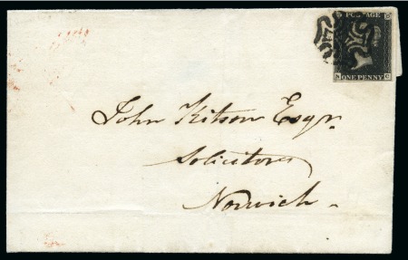Stamp of Great Britain » 1840 1d Black and 1d Red plates 1a to 11 1841 (Mar 27) Wrapper from Cambridge to Norwich with 1840 1d Black pl.10 NC