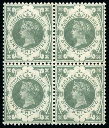 Stamp of Great Britain » 1855-1900 Surface Printed » 1887-1900 Jubilee Issue & 1891 £1 Green 1887 Jubilee 1s dull green mint nh block of four,