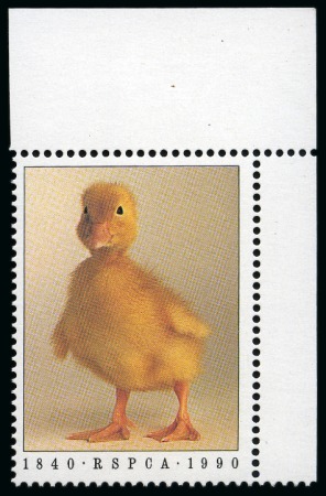 Stamp of Great Britain » Queen Elizabeth II 1990 RSPCA 34p with ERROR SILVER OMITTED (Queen's head and face value) in mint nh corner marginal