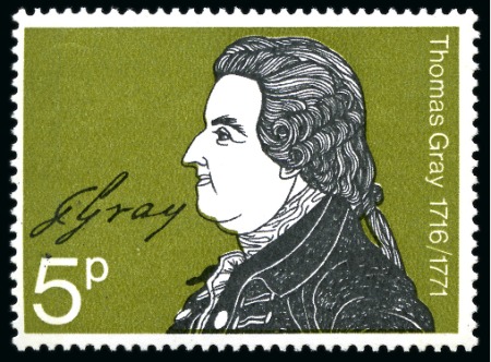 Stamp of Great Britain » Queen Elizabeth II 1971 Literary Anniversaries 5p with GOLD OMITTED (Queen's head) mint nh