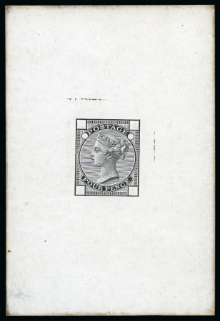 Stamp of Great Britain » 1855-1900 Surface Printed » 1873-80 Large Coloured Corner Letters 1873-80 4d De La Rue die proof in black on white glazed card