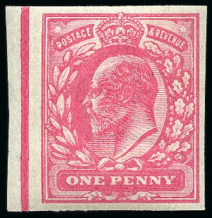 Stamp of Great Britain » King Edward VII » 1902-10 De La Rue Issues 1906 1d Imperforate colour trial in cerise on gummed, Crown watermarked paper
