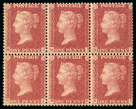 Stamp of Great Britain » 1854-70 Perforated Line Engraved 1862 1d Rose-Red pl.R16 QJ/RL in mint nh. block of six