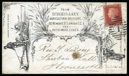 Stamp of Great Britain » 1854-1900 Postal History of the Perforated Line Engraved and Surface Printed Issues 1861 (Jul 20) "Burgess & Key / Agricultural Engineers" printed advertising envelope