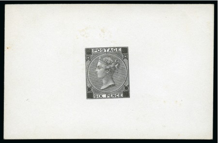 Stamp of Great Britain » 1855-1900 Surface Printed » 1867-80 Large Uncoloured Corner Letters, Wmk Spray of Rose 1867-80 6d (without hyphen) De La Rue die proof printed in black on white matt card 