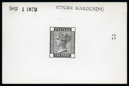 Stamp of Great Britain » 1855-1900 Surface Printed » 1880-81 Provisional Issue and 1881 1d Lilac 1880-81 1d De La Rue die proof in black on white glazed card