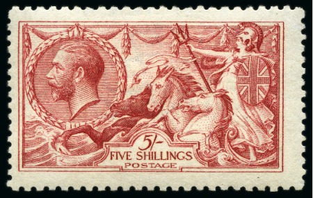 Stamp of Great Britain » King George V » 1913-19 Seahorse Issues 1915 De La Rue 5s bright carmine mint nh, very fine (SG £1'100)