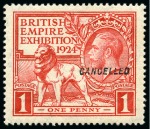 Stamp of Great Britain » King George V » 1924-36 Issues 1924 British Empire Exhibition 1d & 1 1/2d mint og set of two with "CANCELLED" type 28 overprint