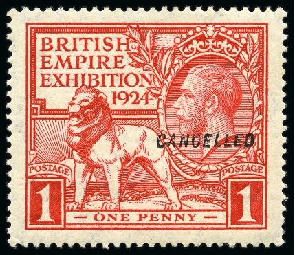 Stamp of Great Britain » King George V » 1924-36 Issues 1924 British Empire Exhibition 1d & 1 1/2d mint og set of two with "CANCELLED" type 28 overprint