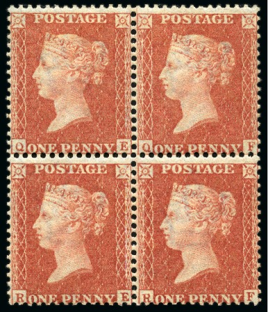 Stamp of Great Britain » 1854-70 Perforated Line Engraved 1857 1d Red-Orange pl.46 transitional issue on cream paper in mint og block of four