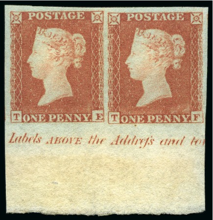 Stamp of Great Britain » 1841 1d Red 1852-63 1d Red-Brown pl.161 TE-TF mint nh marginal horizontal pair 