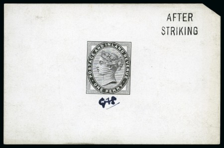 Stamp of Great Britain » 1855-1900 Surface Printed » 1880-81 Provisional Issue and 1881 1d Lilac 1881 1d Lilac die 2 De La Rue die proof in black on white glazed card