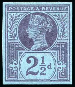 Stamp of Great Britain » 1855-1900 Surface Printed » 1887-1900 Jubilee Issue & 1891 £1 Green 1887 Jubilee 2 1/2d purple on blue imperforate imprimatur