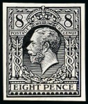 Stamp of Great Britain » King George V » 1912-24 Profile Head Issues 1912 8d Trial of Eve's pillar design (22mm, medal head) set of four imperforate essays printed in black on white glazed card