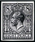 Stamp of Great Britain » King George V » 1912-24 Profile Head Issues 1912 8d Trial of Eve's pillar design (22mm, medal head) set of four imperforate essays printed in black on white glazed card