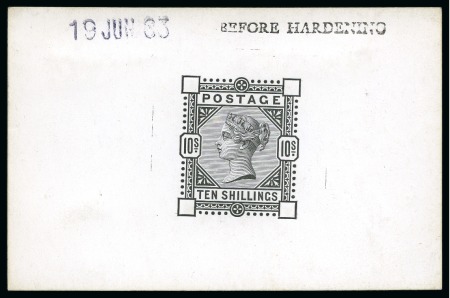 Stamp of Great Britain » 1855-1900 Surface Printed » 1883-84 & 1888 High Values 1883-84 10s De La Rue die proof in black on white glazed card 