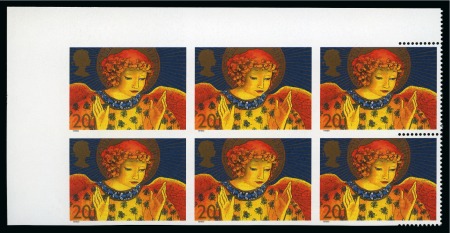 Stamp of Great Britain » Queen Elizabeth II 1998 Christmas Angels 20p mint nh top left corner marginal block of six bearing two imperforate pairs and two partially perforated