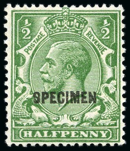 Stamp of Great Britain » King George V » 1924-36 Issues 1924-26 Wmk Block Cypher 1/2d green with "SPECIMEN" type 32 overprint