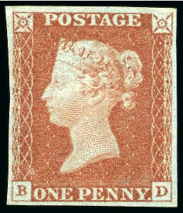 Stamp of Great Britain » 1841 1d Red 1841 1d Red-Brown pl.72 with watermark inverted mint part og