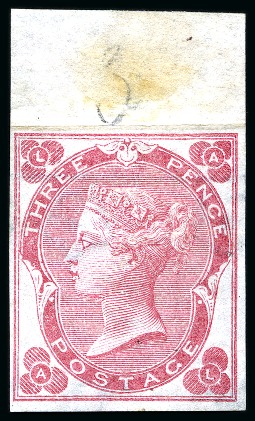 Stamp of Great Britain » 1855-1900 Surface Printed » 1862-64 Small Uncoloured Corner Letters 1862-64 3d Rose pl.3 with white dots imperforate imprimatur from this rare "abnormal" issue